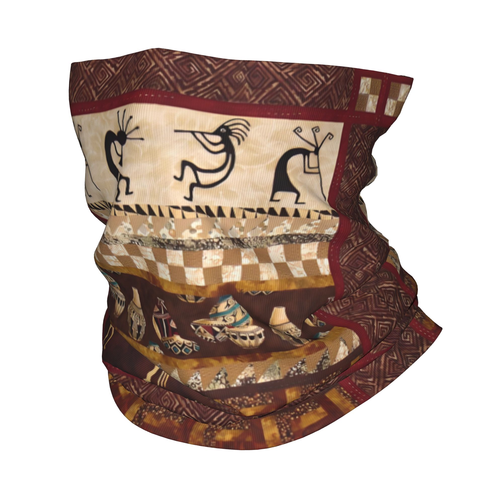 Ethnic Fashion Design - ผ้าพันคอแบบสวมศีรษะและคลุมคอ Kokopelli สำหรับฤดูหนาว สำหรับผู้ชายและผู้หญิง เหมาะสำหรับการเดินป่า ปั่นจักรยาน