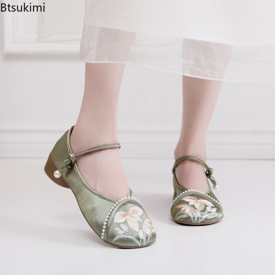 Ethnic Fashion Women - แฟชั่นปักลายสไตล์จีนรองเท้าส้นเตี้ยผู้หญิงรองเท้าลำลองสุภาพสตรีรองเท้าเดี่ยวสไตล์ชาติพันธุ์กี่เพ้าฮันฟู่รองเท้า