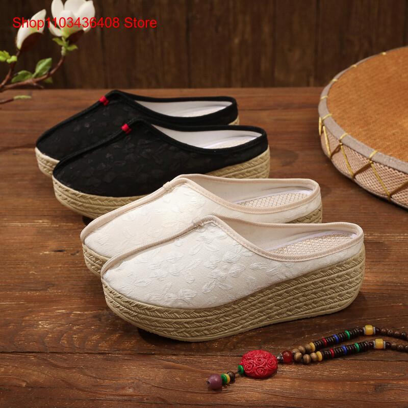 New Ethnic Fashion - รองเท้าแตะสไตล์ใหม่ น้ำหนักเบา พื้นหนา สไตล์ชาติพันธุ์ แฟชั่นผู้หญิงสไตล์ชาติพันธุ์ รองเท้าผ้าอเนกประสงค์