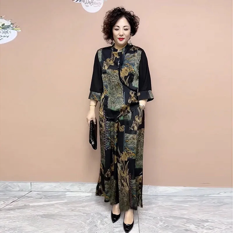 New Ethnic Fashion - 2025 ใหม่กางเกงขากว้างชุดกลางและผู้สูงอายุหลวมแม่สวมใส่ของคุณเลดี้ High end แฟชั่นสไตล์ชาติพันธุ์ผู้หญิง 2