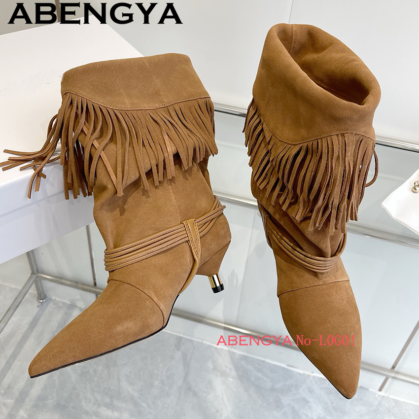 รองเท้าบูทเชลซีหนังกลับแต่งพู่ - Ethnic Fashion Women บทวิจารณ์และราคา