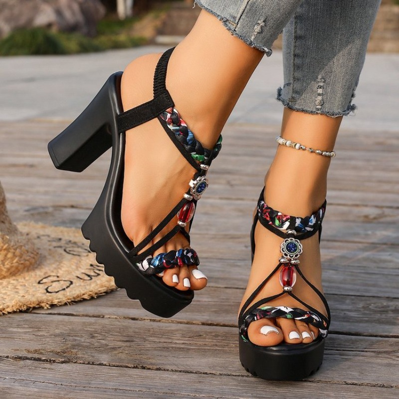 รองเท้าส้นหนาสไตล์ชาติพันธุ์สำ - Ethnic Fashion Women บทวิจารณ์และราคา