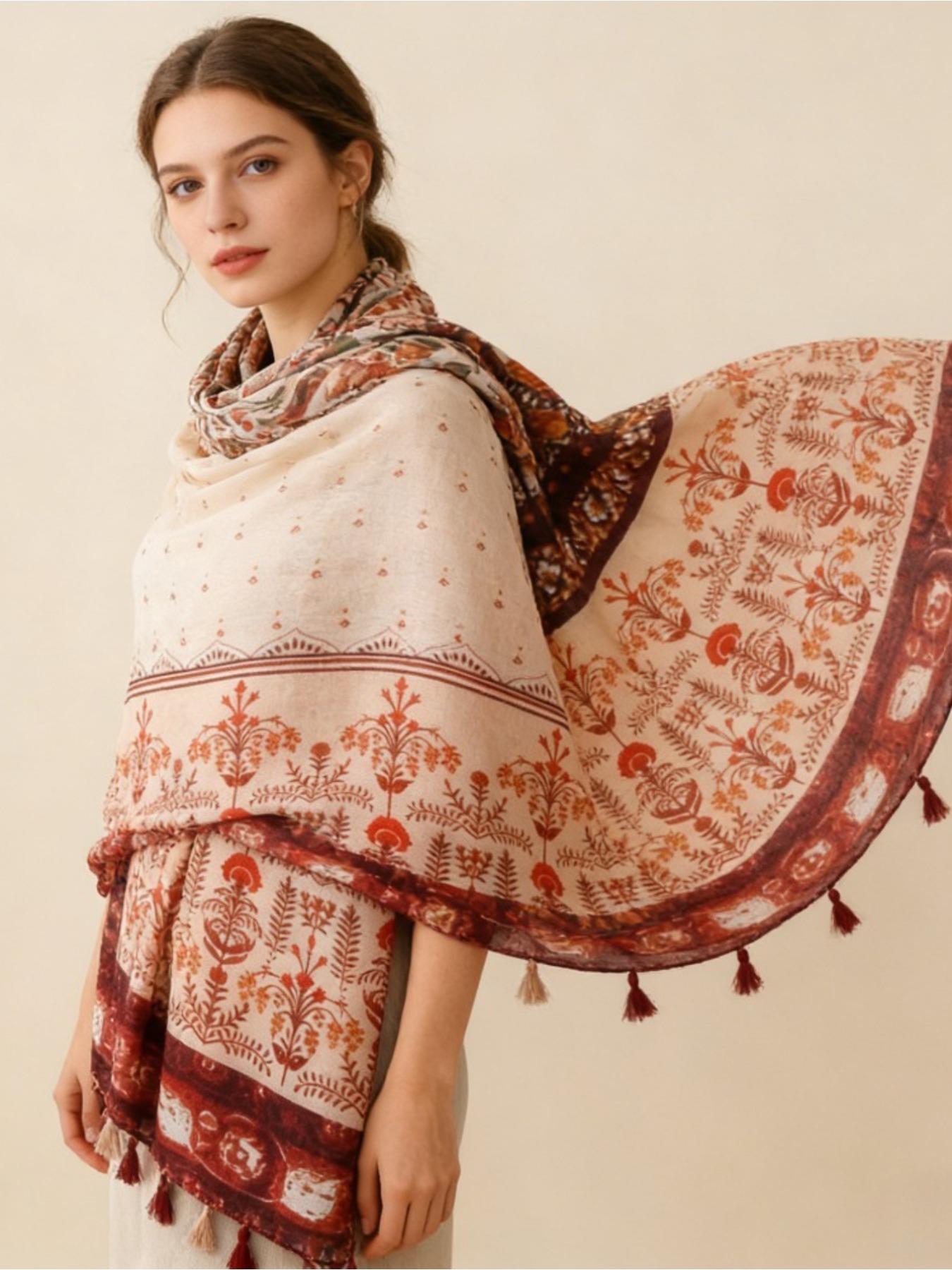 ผ้าพันคอไหมพิมพ์ลายดอกไม้สไตล์ - Go Ethnic Fashion บทวิจารณ์และราคา
