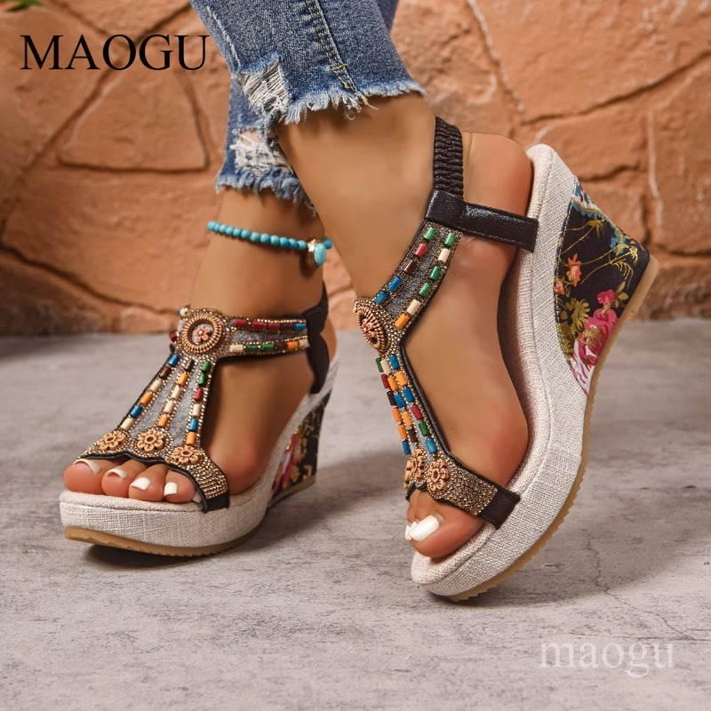 รองเท้าส้นเตารีดประดับลูกปัดลา - Ethnic Fashion Women บทวิจารณ์และราคา