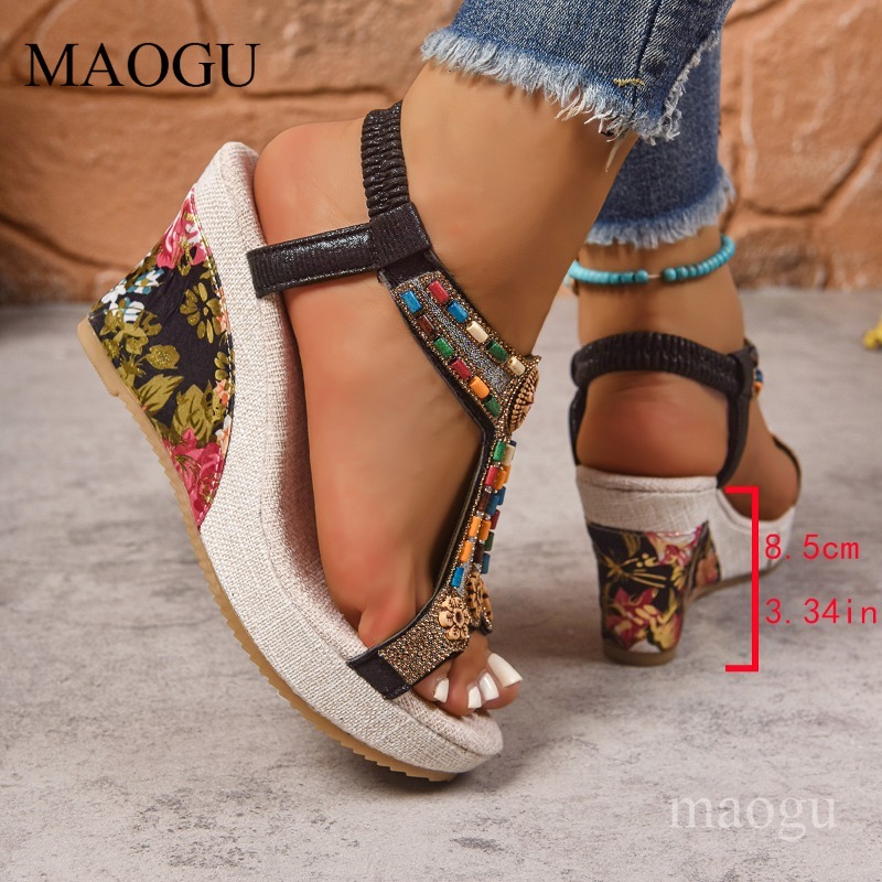 รองเท้าส้นเตารีดประดับลูกปัดลา - Ethnic Fashion Women บทวิจารณ์และราคา