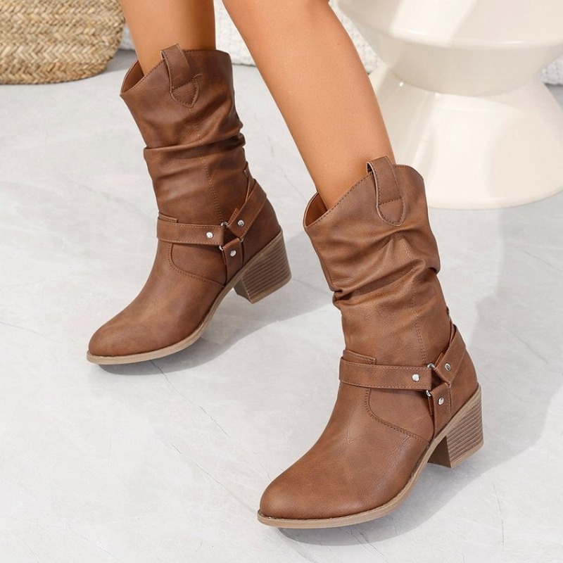 สตรีกลางลูกวัวรองเท้าบูท Retro - Ethnic Fashion Women บทวิจารณ์และราคา